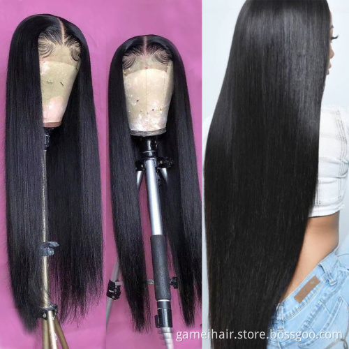 4*4 13*6 hd lace frontal pre plucked straight wigs gluelesss 100% raw indian virgin human hair lace front  afro for black women